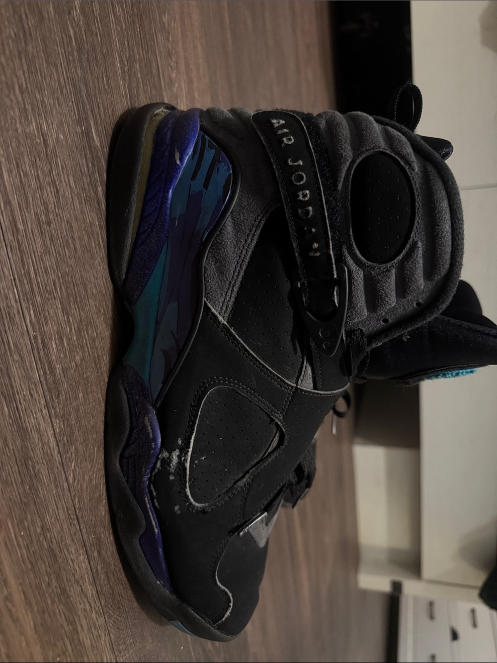 Jordan Black Mid-Top Sneakers with Multicolor Tongue Logo - Picture 2 of 7